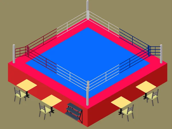 Anel de boxe isométrico, com tabelas para juízes isolados — Vetor de Stock