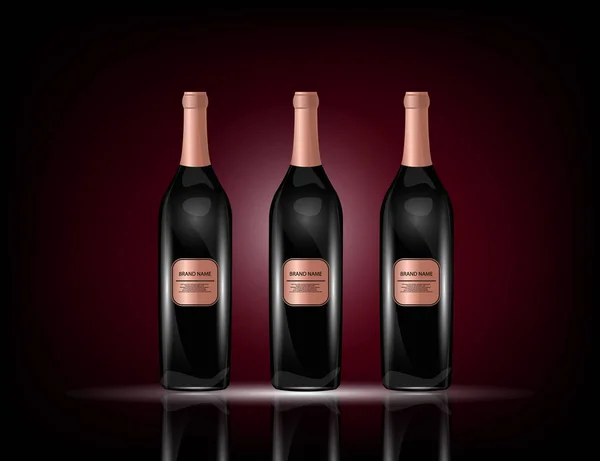 Tasarımınız için parlak zemin üzerine kırmızı şarap şişeleri. — Stok Vektör