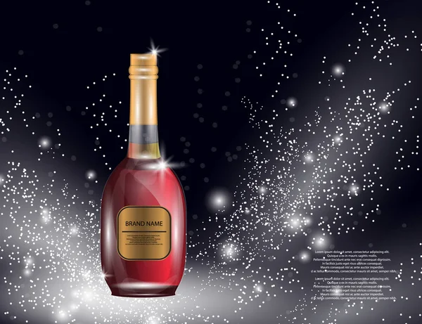 Alkol, kırmızı şarap, beyaz şarap şişesi tasarımınız için parlak zemin üzerine. — Stok Vektör