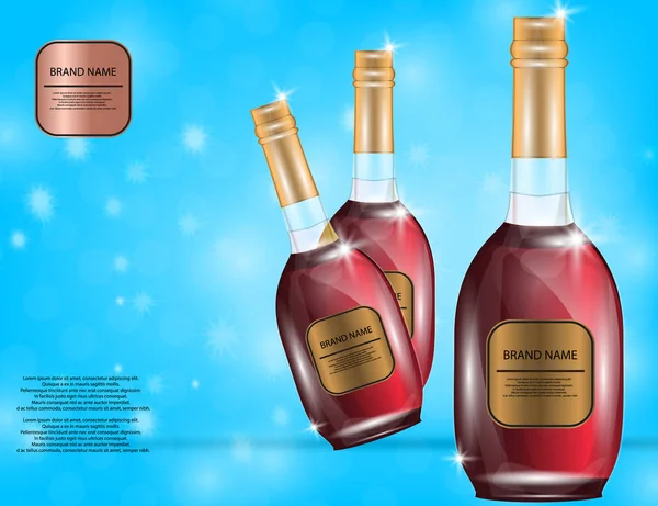 Alkol, kırmızı şarap, beyaz şarap şişeleri tasarımınız için parlak zemin üzerine. — Stok Vektör