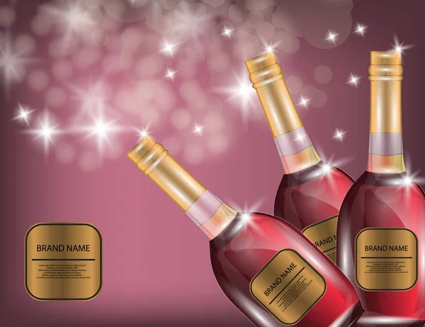 Alkol, kırmızı şarap, beyaz şarap şişeleri tasarımınız için parlak zemin üzerine. — Stok Vektör