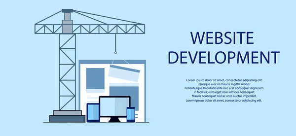 Projeto liso do Web site em construção, processo de construção da página web, layout do formulário do Web Development . — Vetor de Stock