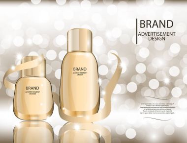 Beyaz arka plan üzerinde göz alıcı Vakfı cam şişeler göl kenarında. Mock-up 3d gerçekçi vektör çizim