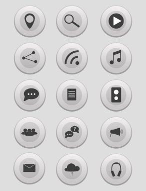 İletişim ve müzik simgeler kümesi. Düz tasarım.