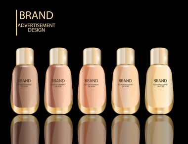 Beyaz arka plan üzerinde göz alıcı Vakfı cam şişeler göl kenarında. Mock-up 3d gerçekçi vektör çizim