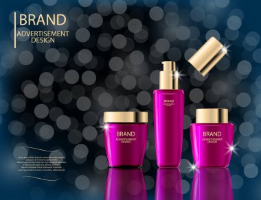 Köpüklü üzerinde göz alıcı yüz güzellik bakım ürünleri ambalajları arka plan efektleri. Mock-up 3d gerçekçi vektör çizim