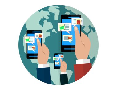 Mobil ve online alışveriş kavramı. Akıllı telefonlar holding eller. Dijital pazarlama, mağaza, e-ticaret alışveriş