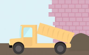 Kamyon, Sarı zemin inşaatı duvar önünde düz kamyon