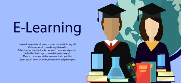 교육 infographic입니다. E-러닝, 온라인 교육에 대 한 평면 벡터 일러스트 레이 션 — 스톡 벡터