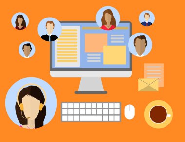 Online webinar, online eğitim, uzaktan eğitim teknoloji kavramı için düz stil tasarım.
