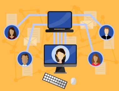 Online webinar, online eğitim, uzaktan eğitim teknoloji kavramı için düz stil tasarım.