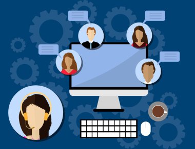 Online webinar, online eğitim, uzaktan eğitim teknoloji kavramı için düz stil tasarım