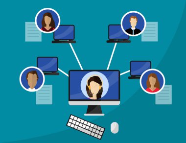 Online webinar, online eğitim, uzaktan eğitim teknoloji kavramı için düz stil tasarım.
