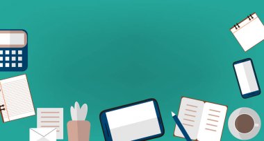 Modern cihazlar ve kahve fincanı ile yer iş. Düz illüstrasyon.