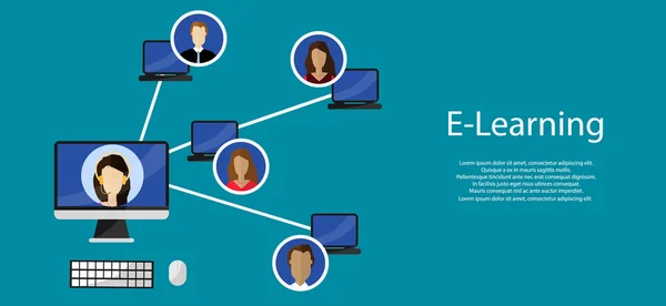 교육 infographic입니다. E-러닝, 온라인 교육에 대 한 평면 벡터 일러스트 레이 션. — 스톡 벡터