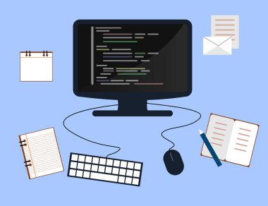 Programlama ve kavramı, Web sitesi geliştirme, Web Tasarım kodlama. Düz illüstrasyon
