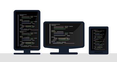 Programlama ve kavramı, Web sitesi geliştirme, Web Tasarım kodlama. Düz illüstrasyon