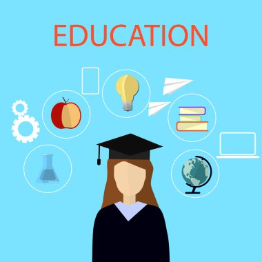 Eğitim Infographic. E-öğrenme ve çevrimiçi eğitim için düz vektör çizim.