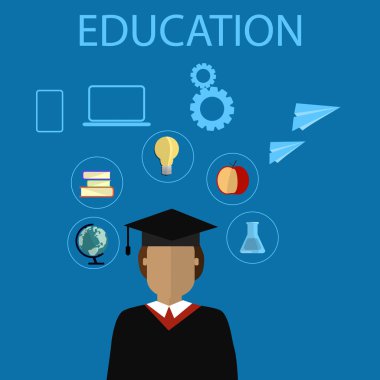 Eğitim Infographic. E-öğrenme ve çevrimiçi eğitim için düz vektör çizim.