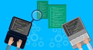 Programlama ve kavramı, Web sitesi geliştirme, Web Tasarım kodlama. Düz illüstrasyon