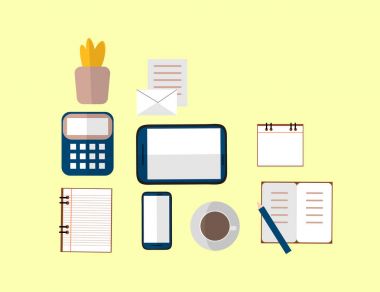 Modern cihazlar ve kahve fincanı ile yer iş. Düz illüstrasyon