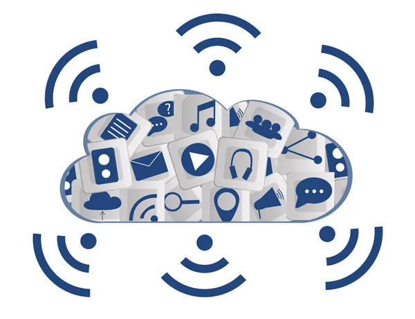 Concepto moderno de servicios en la nube y elementos de computación en la nube. Ilustración plana . — Vector de stock