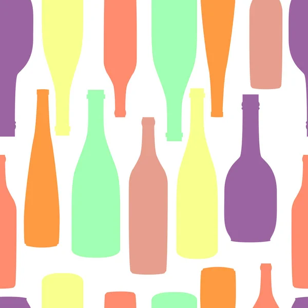 Papier d'emballage sans couture avec différentes bouteilles de vin colorées en forme. Illustration Flat Design — Image vectorielle