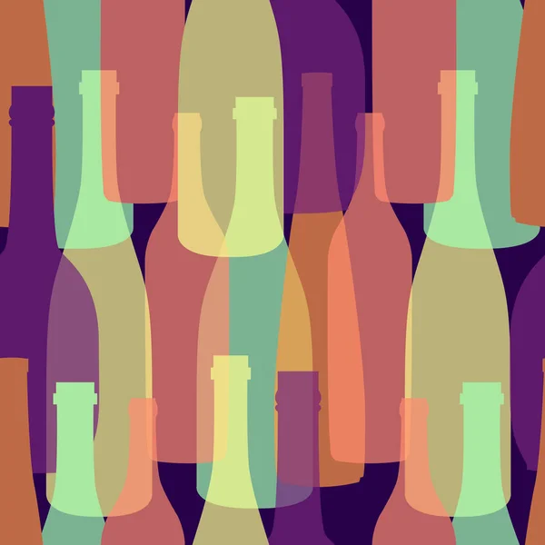 Papier d'emballage sans couture avec différentes bouteilles de vin colorées en forme. Illustration Flat Design — Image vectorielle
