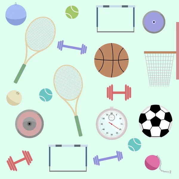 Nahtlose Muster von Sport Inventar, Waren. Flachbild-Illustration — Stockvektor