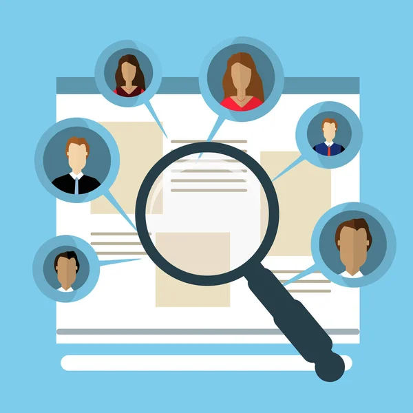 Begrepp för att söka efter personer, anställda, kandidater, gruppmedlemmar. Platt design illustration — Stock vektor