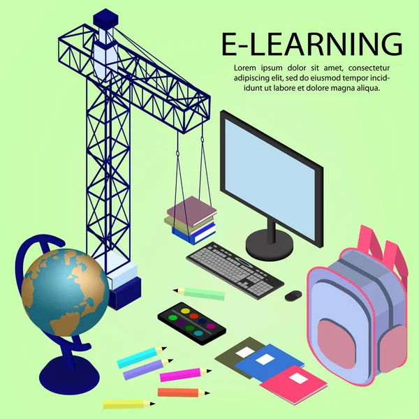 교육 infographic입니다. 아이소메트릭 벡터 일러스트 레이 션 e-러닝, 온라인 교육에 대 한. — 스톡 벡터