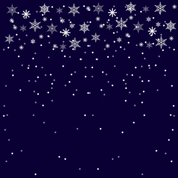 Christmass y Año Nuevo Fondo Azul con copos de nieve. Ilustración plana — Vector de stock