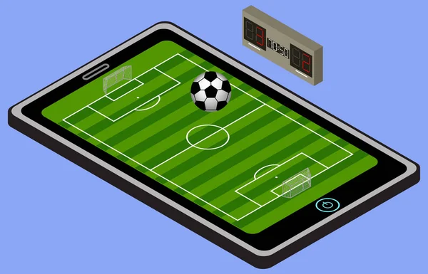 Aire de jeux, ballon et tablette de soccer infographique. Image de foot isométrique. Isolé . — Image vectorielle