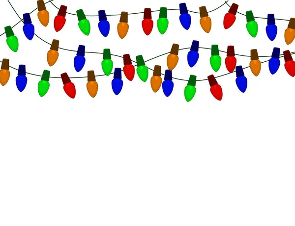 Sträng av färg jul glödlampor isolerad på vit. — Stock vektor