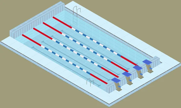 Ισομετρική πισίνα για κολύμπι σπορ. Πισίνα στο αθλητικό κέντρο. — Διανυσματικό Αρχείο