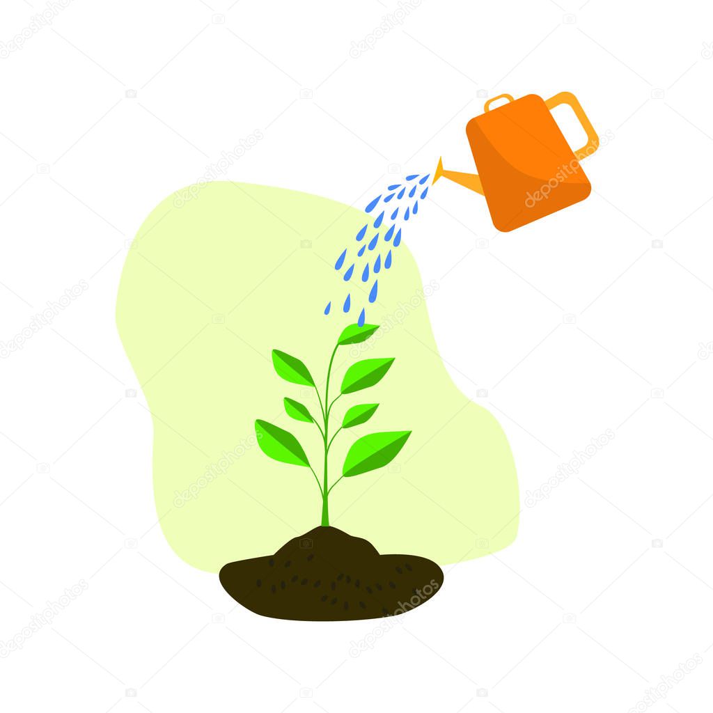 Watering can with plant icon. flat design