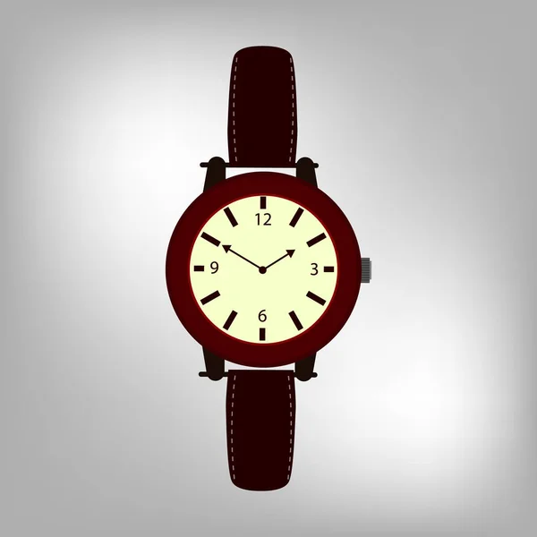Brązowy zegarek na białym tle na szarym tle. — Wektor stockowy
