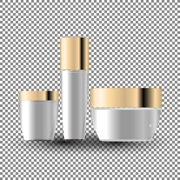 Cara glamurosa Beauty Care Products blanco Paquetes sobre fondo transparente. Ilustración vectorial realista en 3D simulada — Archivo Imágenes Vectoriales