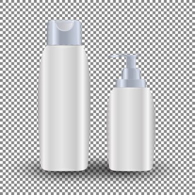 Göz alıcı saç bakımı ürünleri paketleri şeffaf arka plan üzerinde siyah. Mock-up 3d gerçekçi vektör çizim