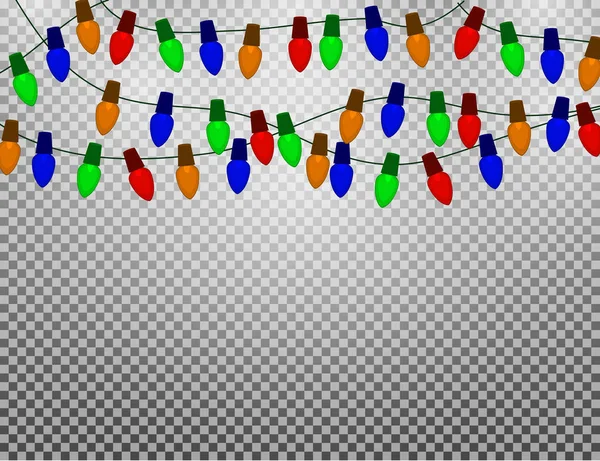 Cadena de bombillas de Navidad Color Aislado sobre fondo transparente . — Archivo Imágenes Vectoriales