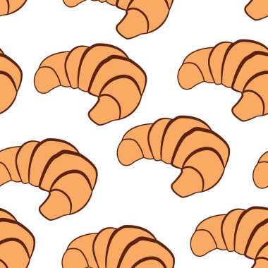 Beyaz arka plan üzerinde izole kruvasan düz tasarım deseni. Vektör çizim için poster ve menü Pastane Dükkanı unlu ürünler.