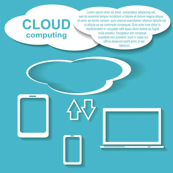 Arte de papel, concepto de computación en nube en diferentes devic electrónicos — Vector de stock