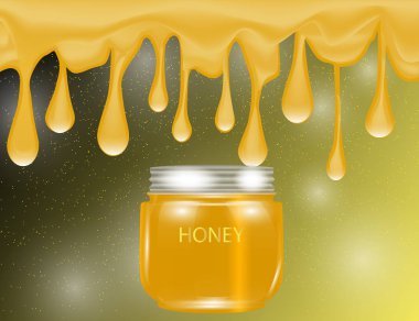 Tatlı damla ve parlak zemin üzerine cam sürahi damlayan bal sıçrama.