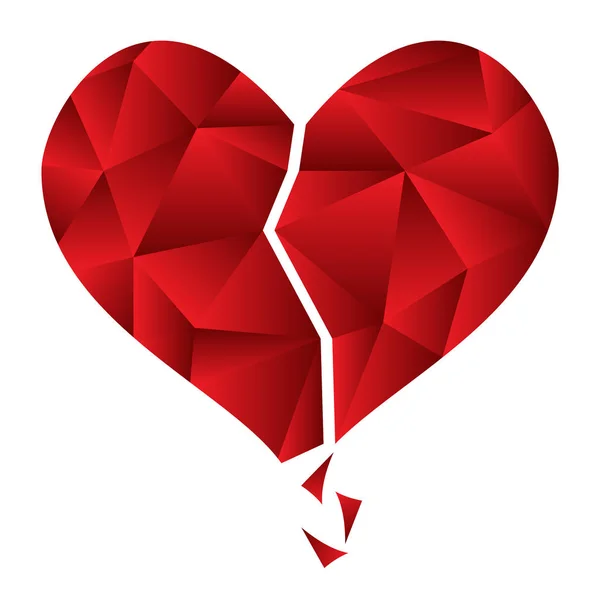 Low Poly Red Broken Heart auf weißem Hintergrund. isoliert — Stockvektor