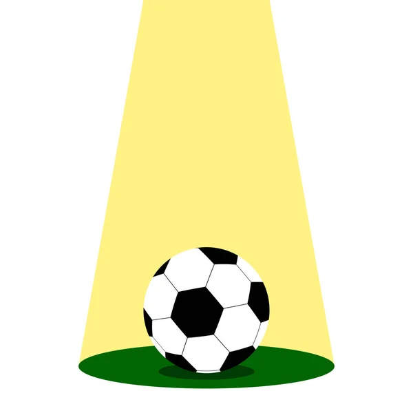 Ποδόσφαιρο, μπάλα ποδοσφαίρου στο πράσινο πεδίο. Επίπεδη στυλ. — Διανυσματικό Αρχείο