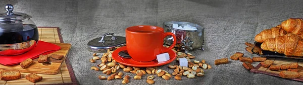 Still life panorama on a tea subject