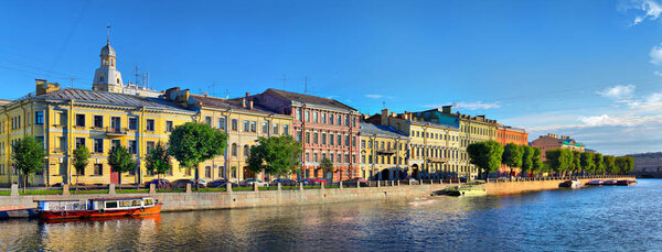 Large-format panorama of Fontanka River Embankment in St. Petersburg
