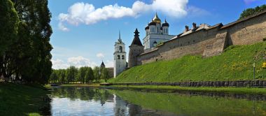 Panorama of the Kremlin and Trinity Cathedral in Pskov clipart