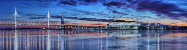Panoráma, Vantovy híd, a Zenit St. Petersbur Arena Stadion — Stock Fotó