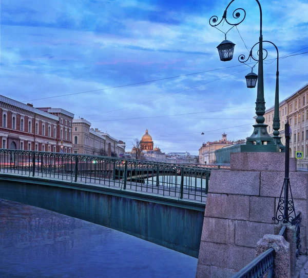 Embankment Moika River Isaac Cathedral Dusk Petersburg — Stock Photo, Image